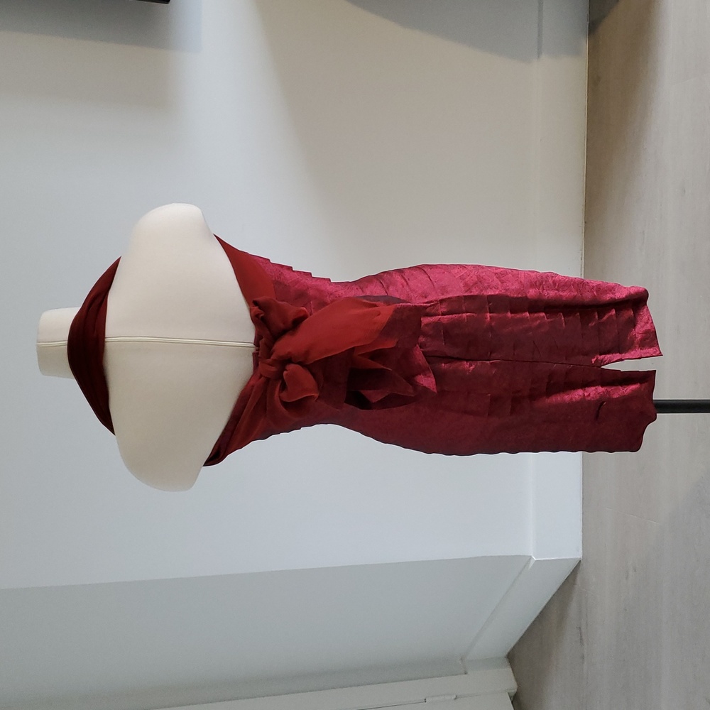 Carmen Marc Valvo Burgundy Strapless Cocktail Dress with Sheer Scarf - Picture 5 of 13